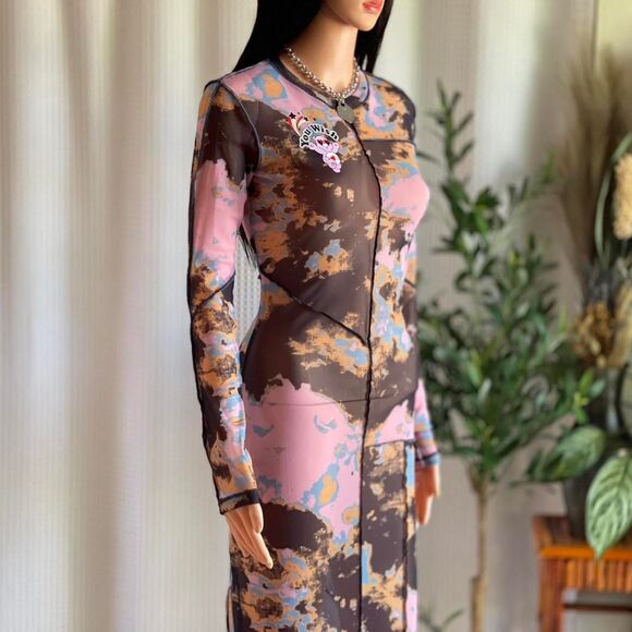 Care Bears Dresses & Skirts - NWOT Care Bears Tie Dye Sheer Mesh Maxi Dress Long Sleeve Grunge Bodycon Size S